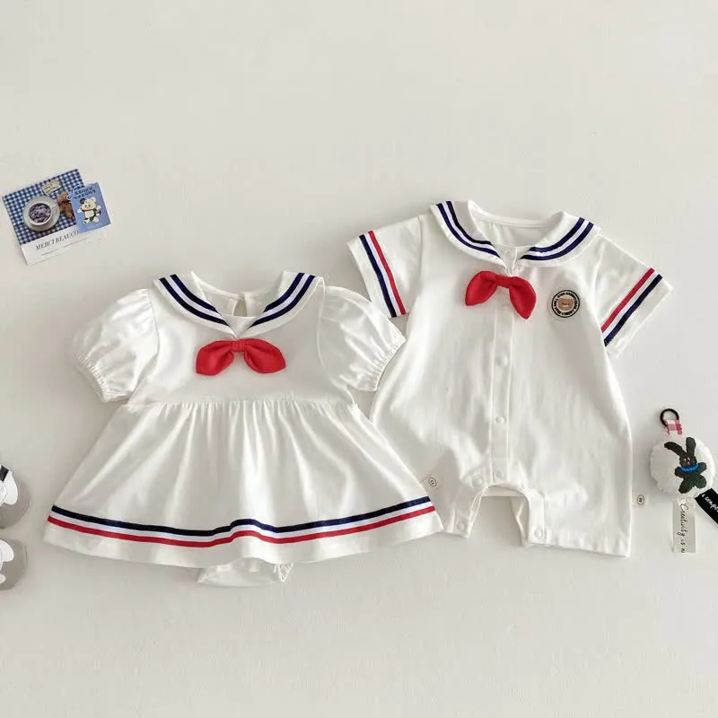 Baby Navy Collar Preppy Style White Romper/Bodysuit