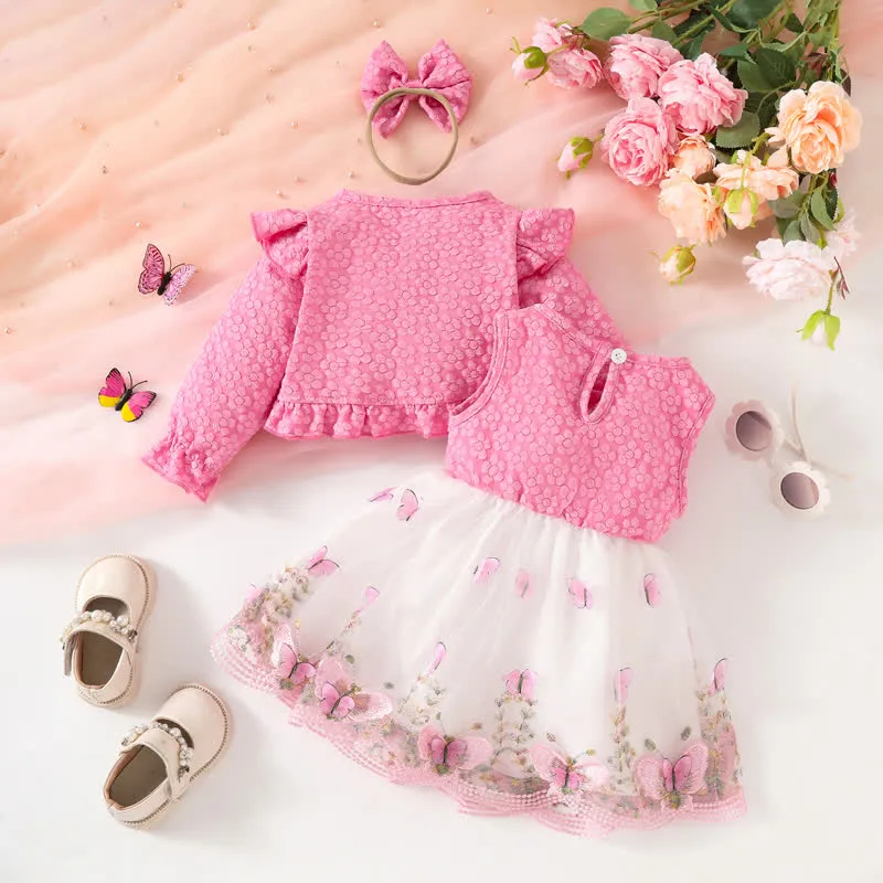 Baby 2-Piece Flower Butterfly Dress Set with Headband