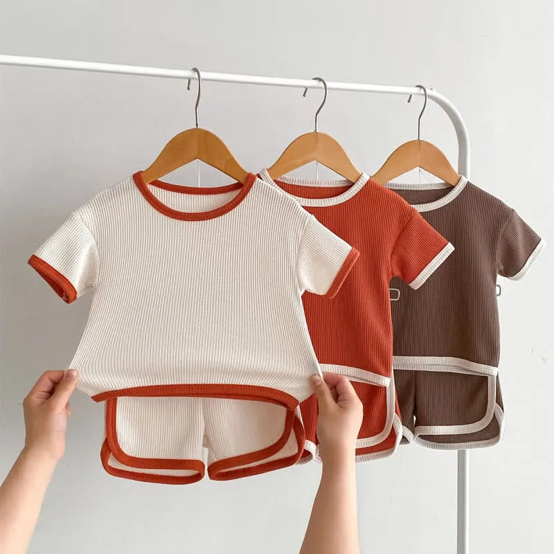 Baby 2-Piece Simple Waffle Sweatsuit Set