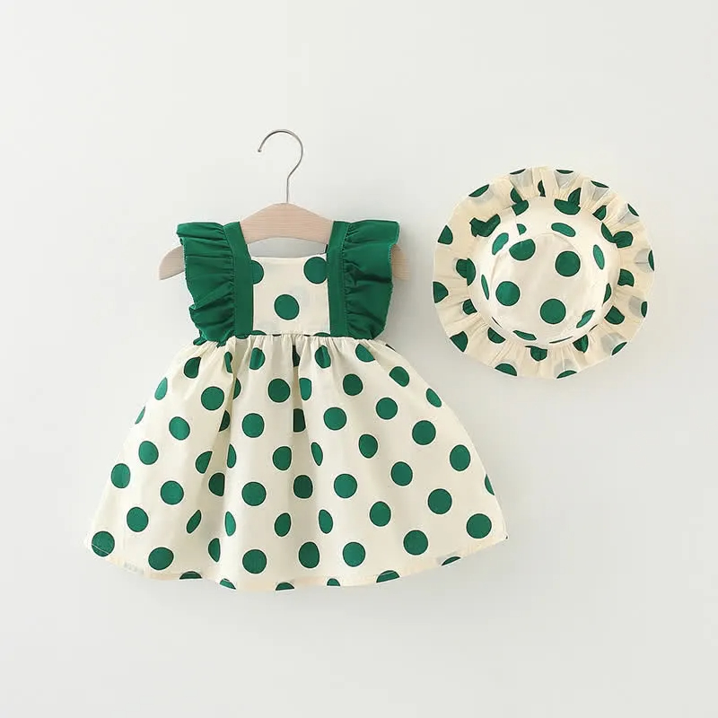 Baby Dots Ruffled Dress with Hat