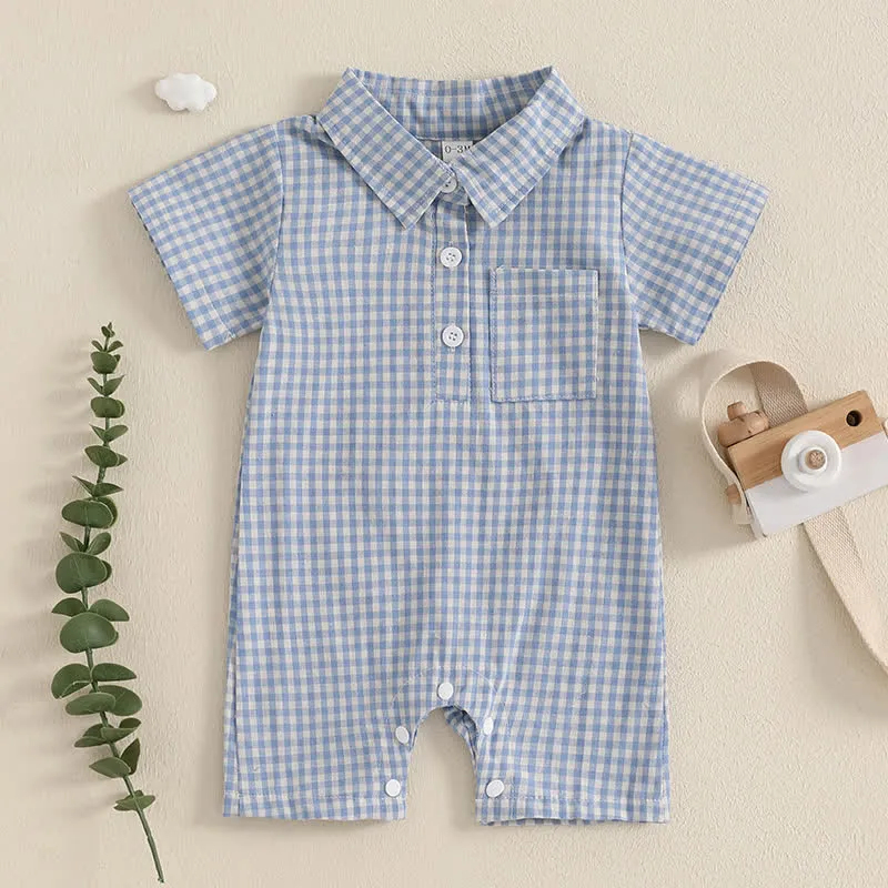 Baby Boy Plaid Pocket Romper
