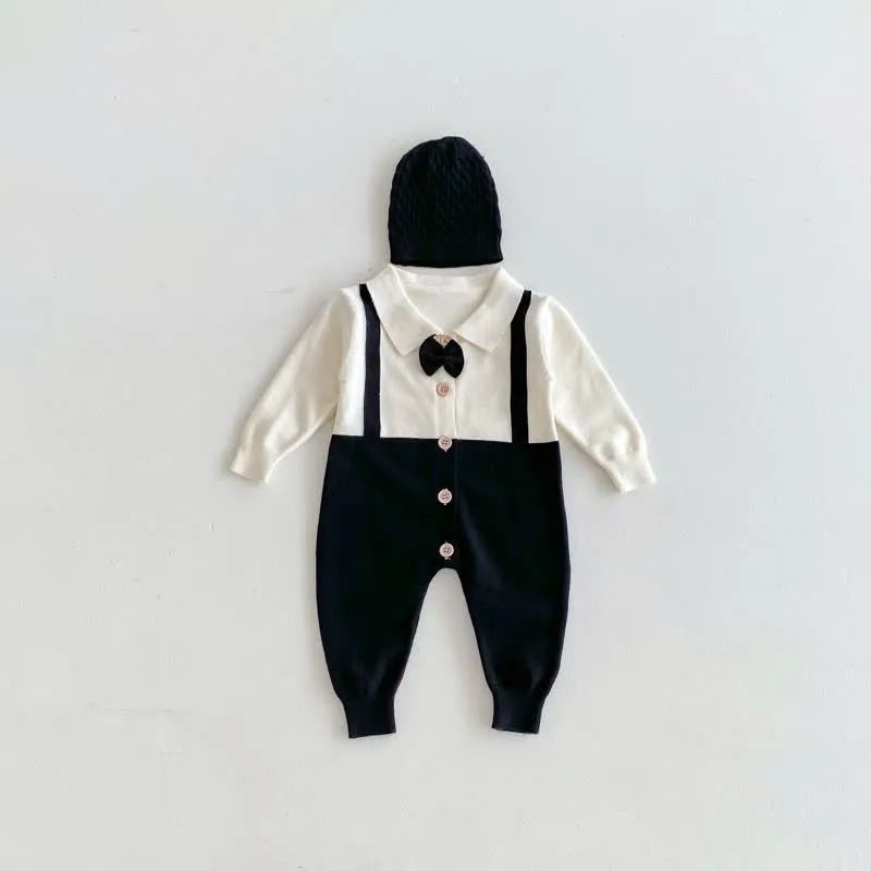 Baby Bowtie Gentleman Lapel Knit Romper
