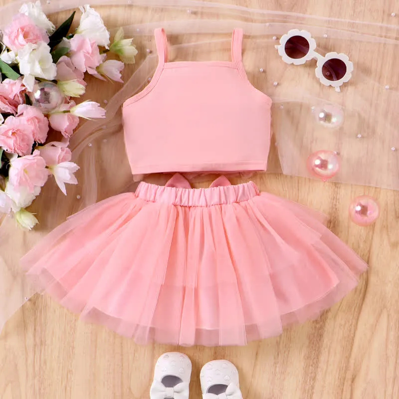 Baby 2-Piece Solid Color Rose Tulle Set