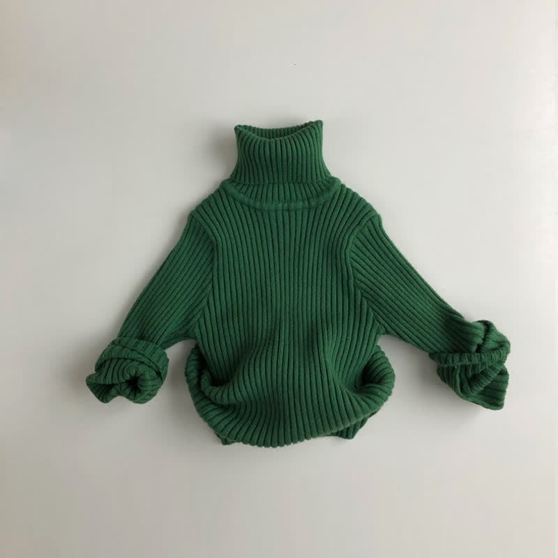 Toddler Boy Solid Color High-neck Striped Pullover Sweater
