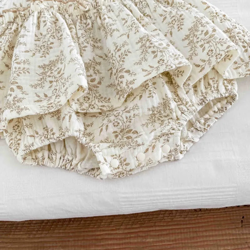Baby Floral Skirted Beige Bodysuit