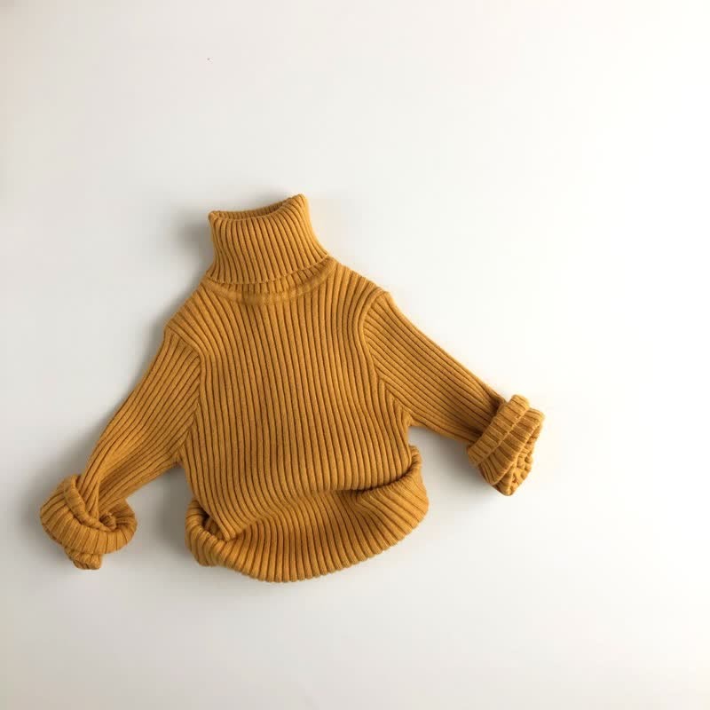 Toddler Boy Solid Color High-neck Striped Pullover Sweater