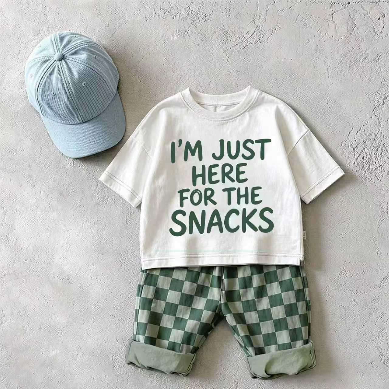 I’M JUST HERE FOR THE SNACKS Baby & Kids Checkerboard 2 Piece Set