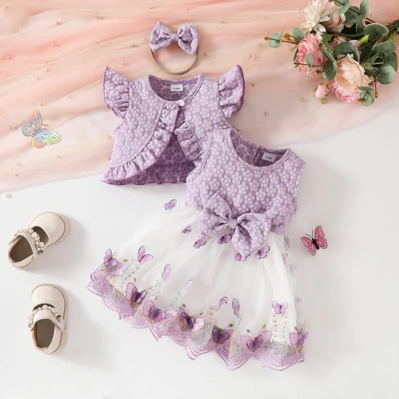 Baby 2-Piece Ruffled Butterfly Dress Set with Headband