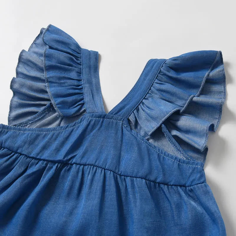 Baby Denim Ruffled Bodysuit with Hat