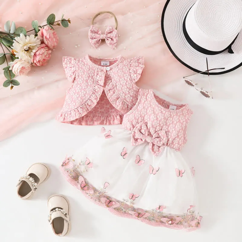 Baby 2-Piece Ruffled Butterfly Dress Set with Headband