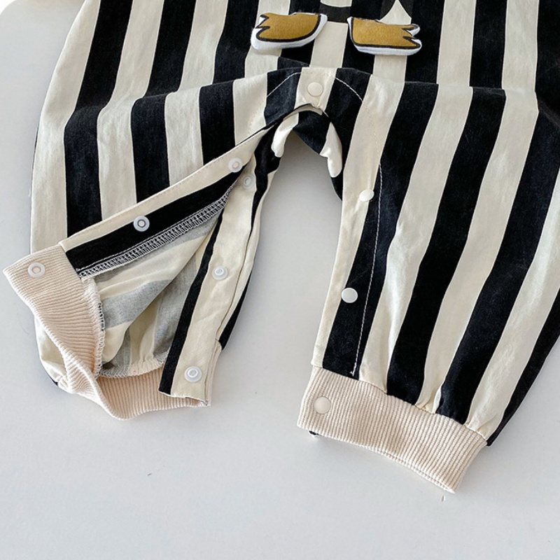 Baby Penguin Print Striped Patchwork Romper