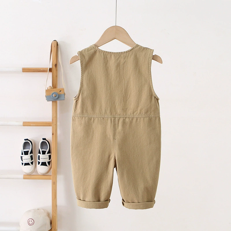 Toddler Solid Color Khaki Worker Overalls