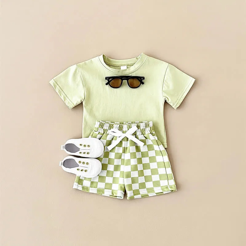 Baby 2-Piece Soft Checkerboard Sweatsuit Set