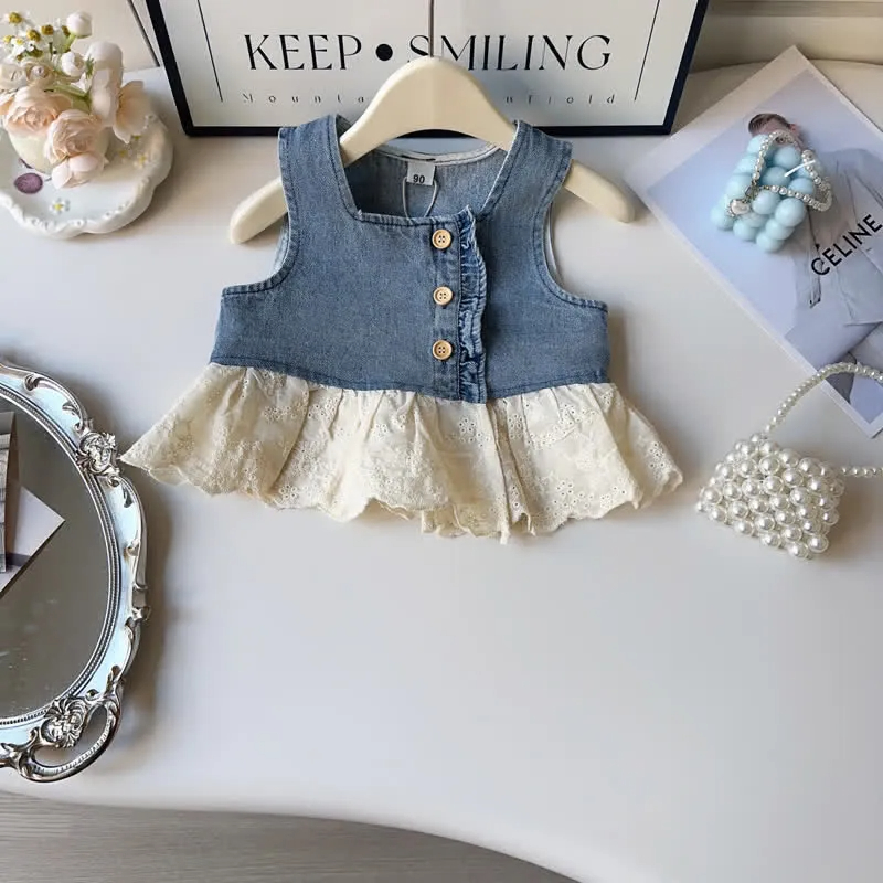 Baby Toddler 2-Piece Lace Denim Sweet Set