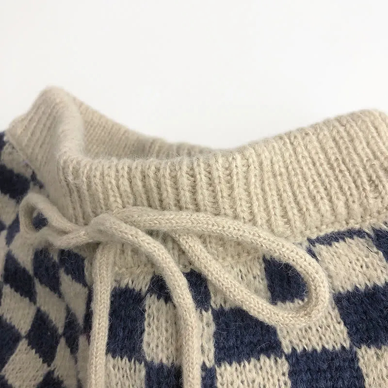 Toddler Boy Knitted Checkerboard Cardigan Shorts