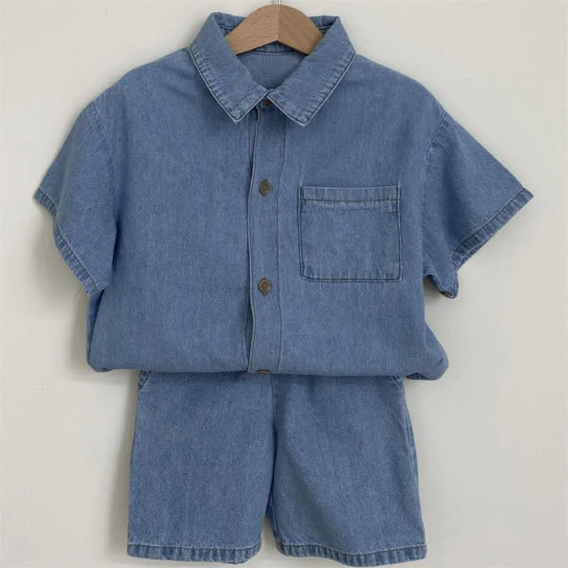 Baby Toddler 2-Piece Denim Shirt and Shorts Set