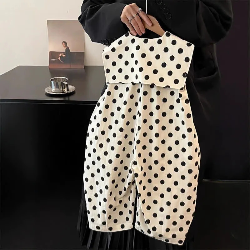 Toddler Sailor Collar Dots Striped Overalls