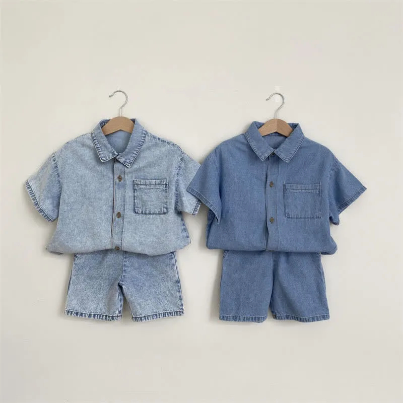 Baby Toddler 2-Piece Denim Shirt and Shorts Set