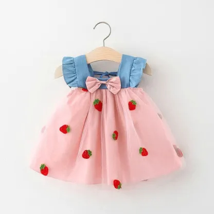 Baby Denim Bow Strawberry Tulle Dress