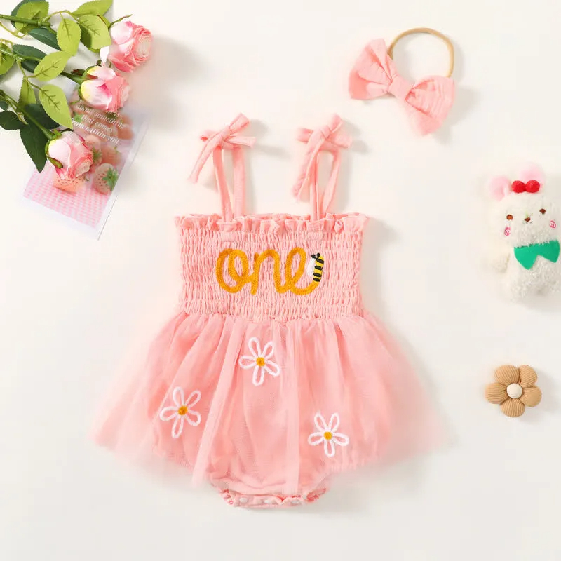 ONE Baby Flower Strap Bodysuit with Headband
