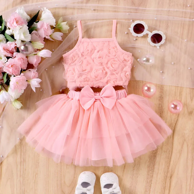 Baby 2-Piece Solid Color Rose Tulle Set