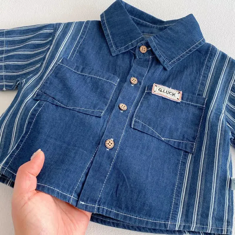 Baby 2-Piece Vertical Striped Denim Polo Set
