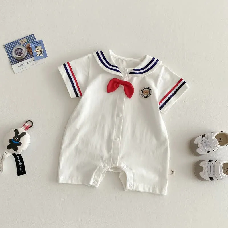 Baby Navy Collar Preppy Style White Romper/Bodysuit