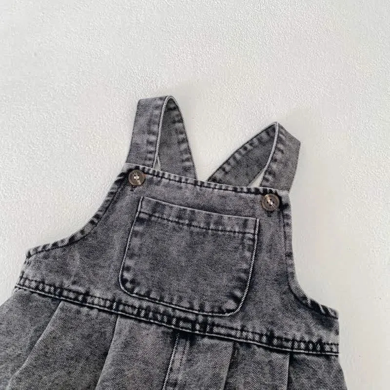 Baby Black Denim Washed Vintage Overalls