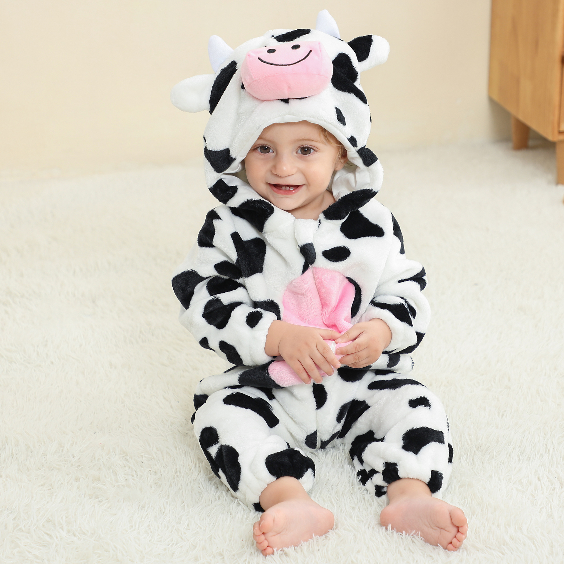 Baby Newborn Cow Flannel Romper