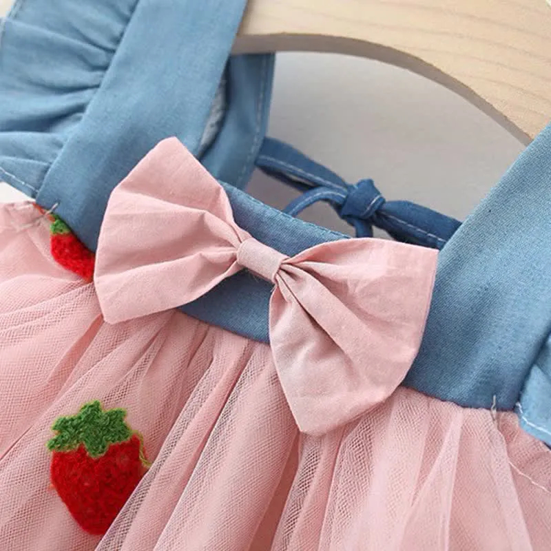Baby Denim Bow Strawberry Tulle Dress