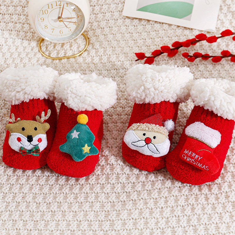Baby Santa Claus Tree Reindeer Sherpa Floor Socks