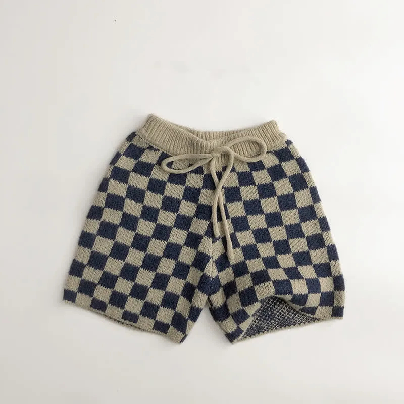 Toddler Boy Knitted Checkerboard Cardigan Shorts