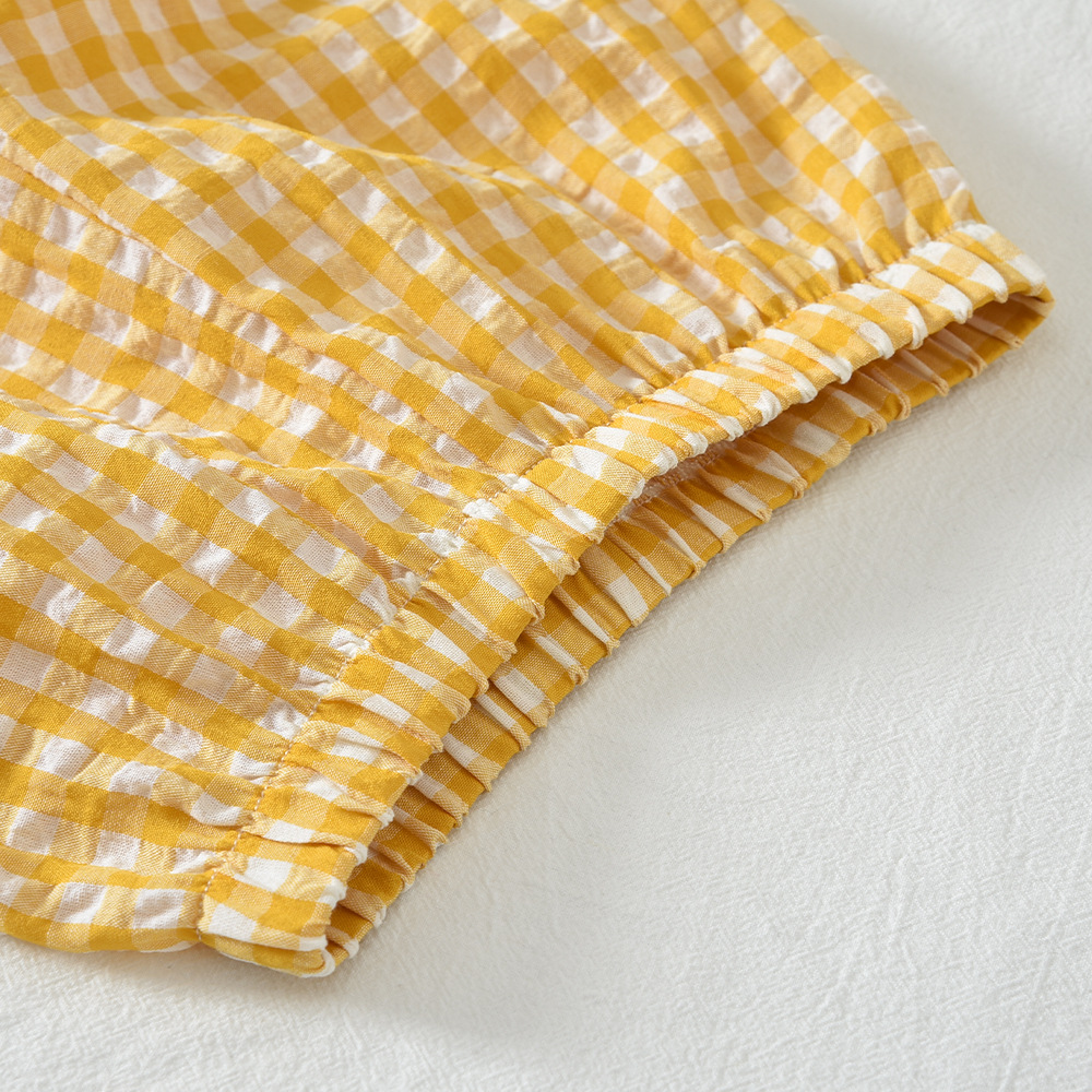 Kids Lace Trimmed Turnover Collar Plaid Top and Shorts Set
