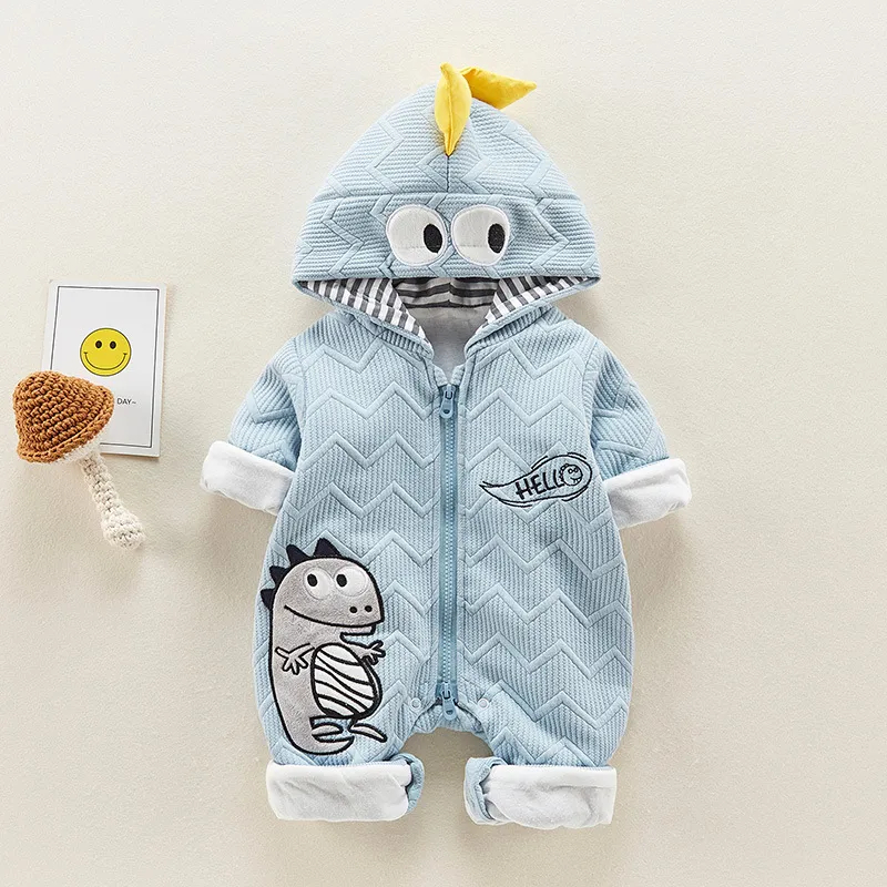 Baby Dinosaur Pattern Long Sleeve Hooded Romper