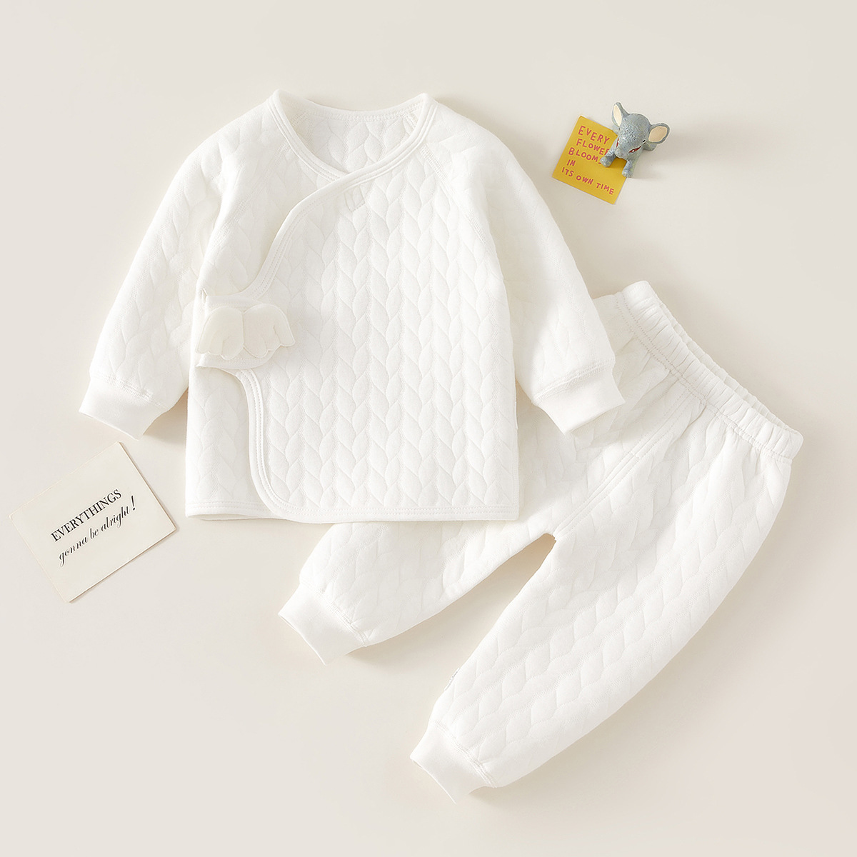 Baby 2 Piece Wings Solid Color Quilted Romper