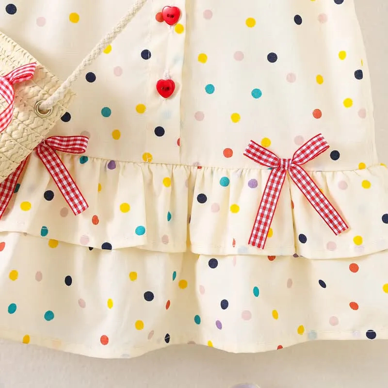 Baby Multicolor Dots Sleeveless Dress with Bag