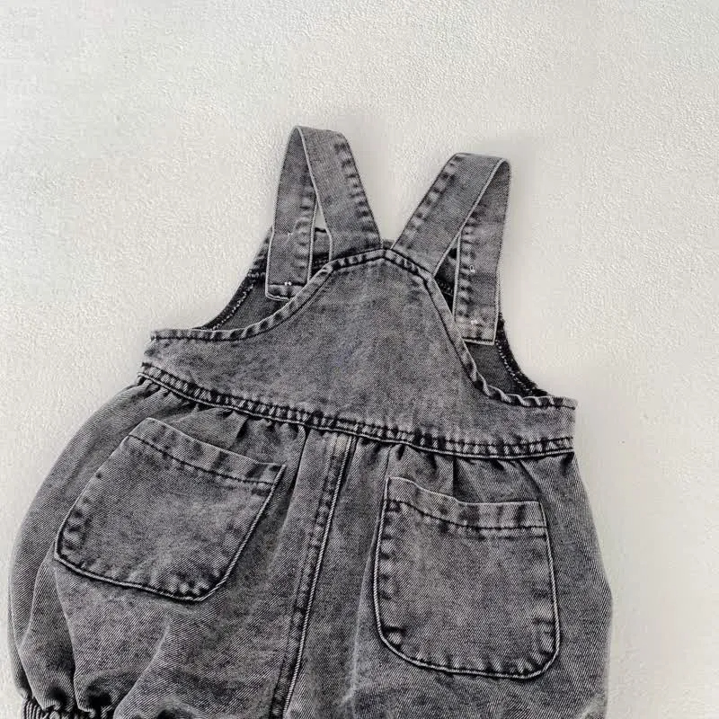 Baby Black Denim Washed Vintage Overalls