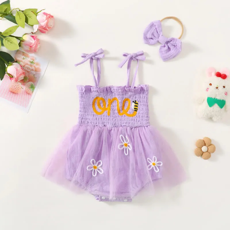 ONE Baby Flower Strap Bodysuit with Headband