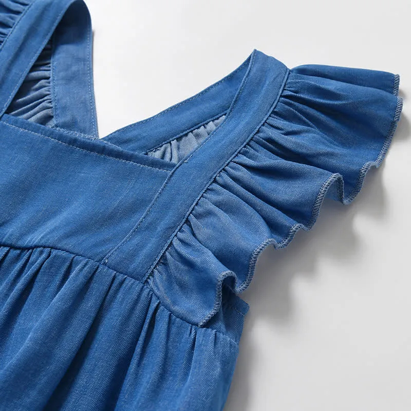 Baby Denim Ruffled Bodysuit with Hat