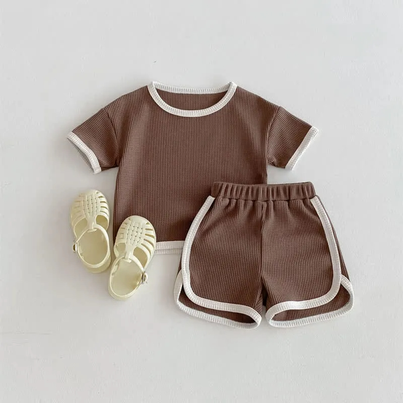 Baby 2-Piece Simple Waffle Sweatsuit Set