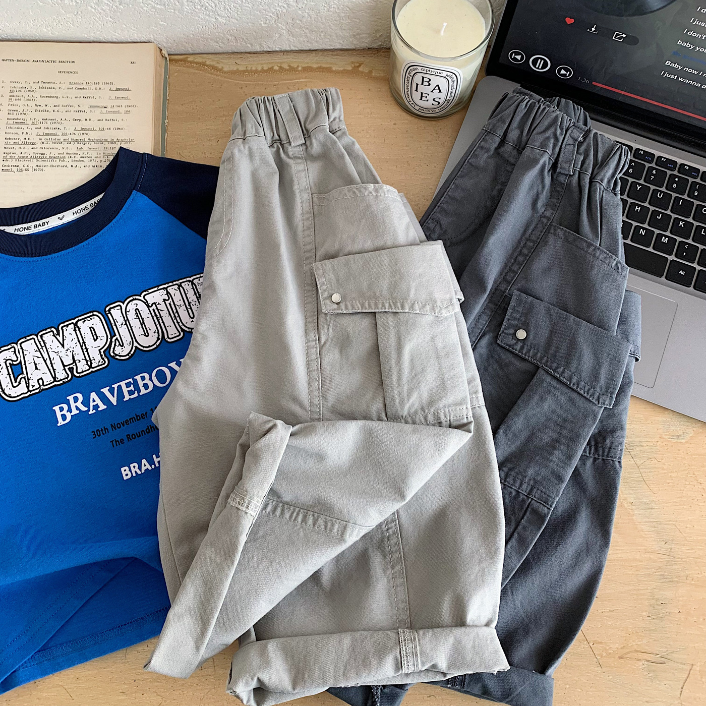Kids Solid Color Cargo Pants