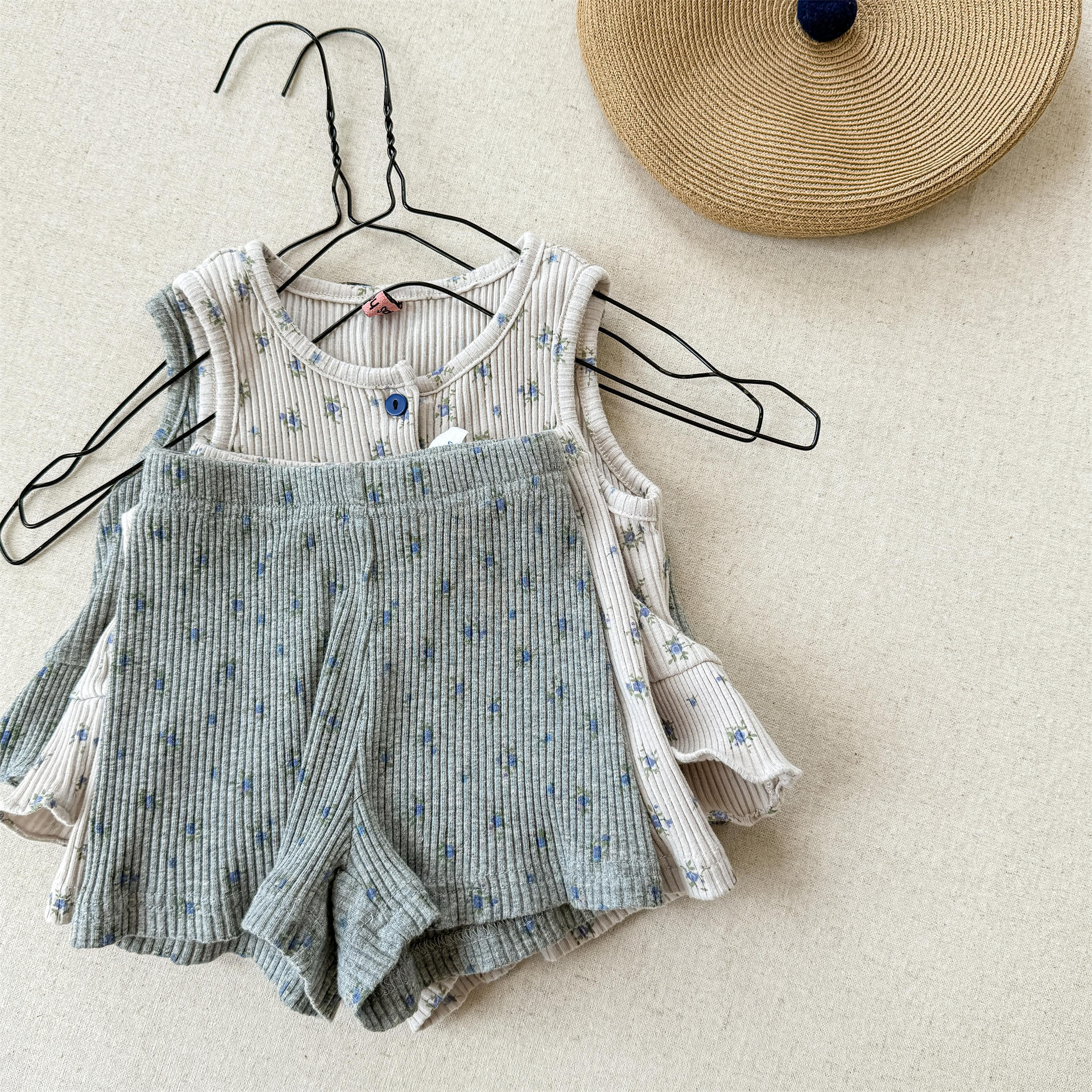 Kids Girl Cotton Ribbed Tank Top and Shorts Set