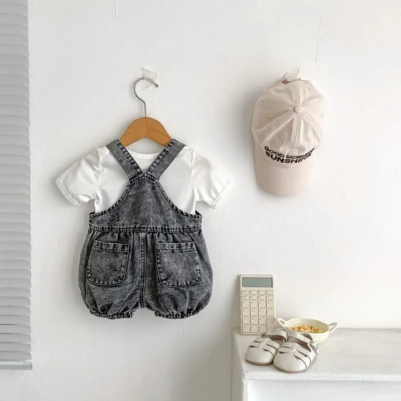 Baby Black Denim Washed Vintage Overalls
