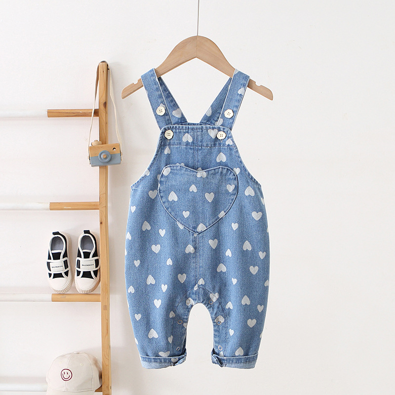 Baby Allover Heart Denim Blue Overalls