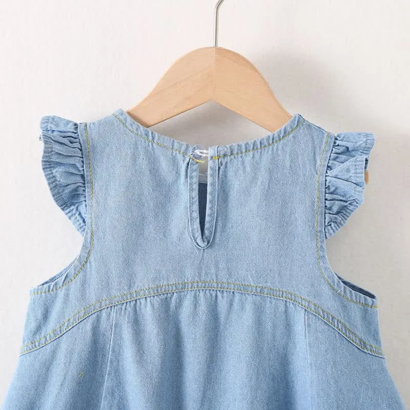 Baby Denim Pocket Bunny Ruffled Dress