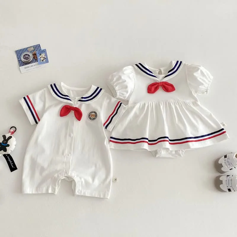 Baby Navy Collar Preppy Style White Romper/Bodysuit