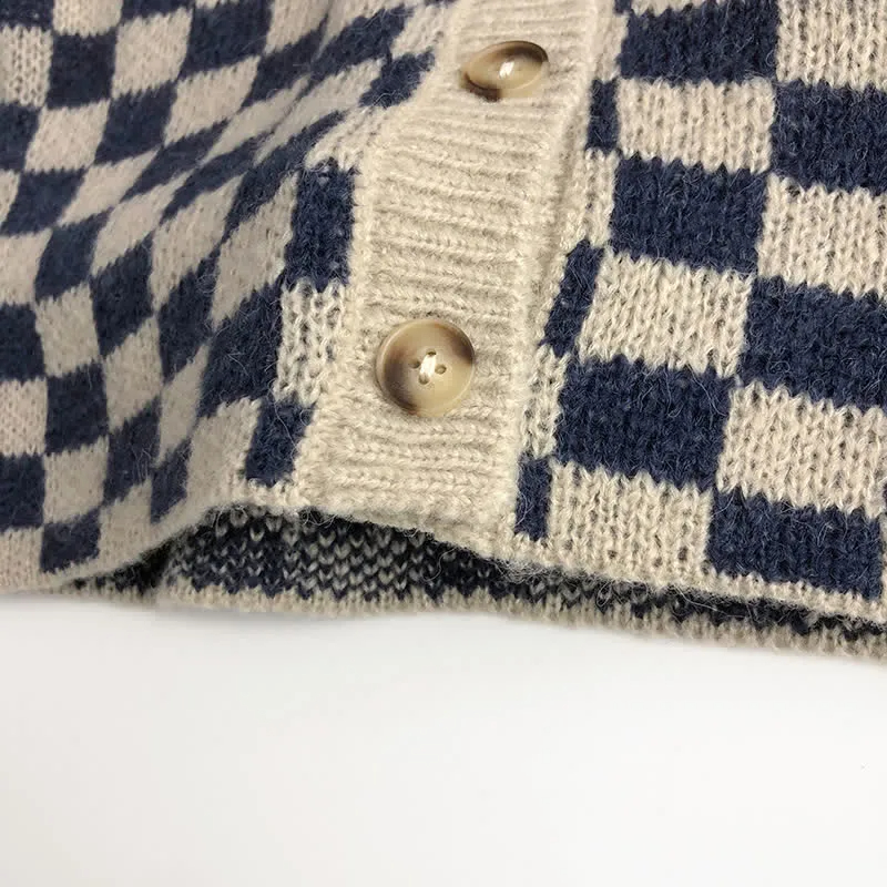 Toddler Boy Knitted Checkerboard Cardigan Shorts