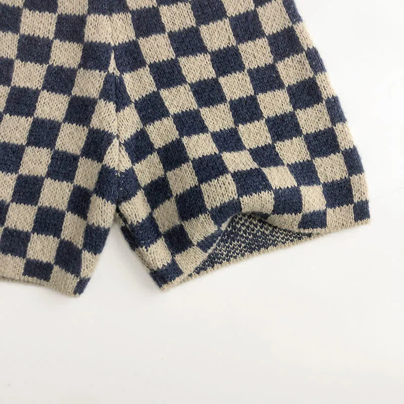 Toddler Boy Knitted Checkerboard Cardigan Shorts