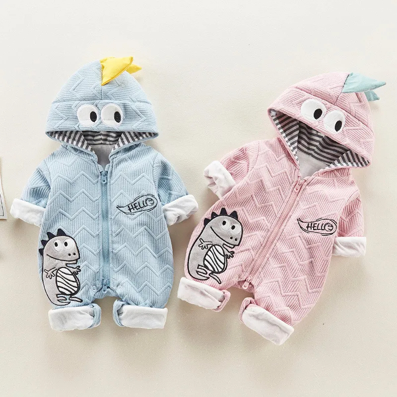 Baby Dinosaur Pattern Long Sleeve Hooded Romper