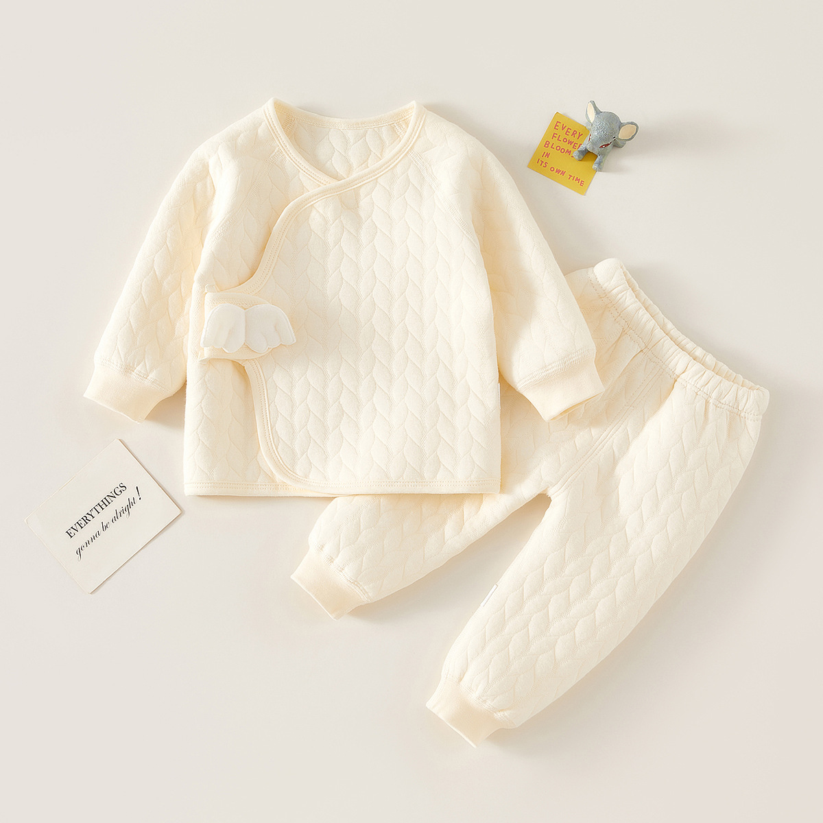 Baby 2 Piece Wings Solid Color Quilted Romper